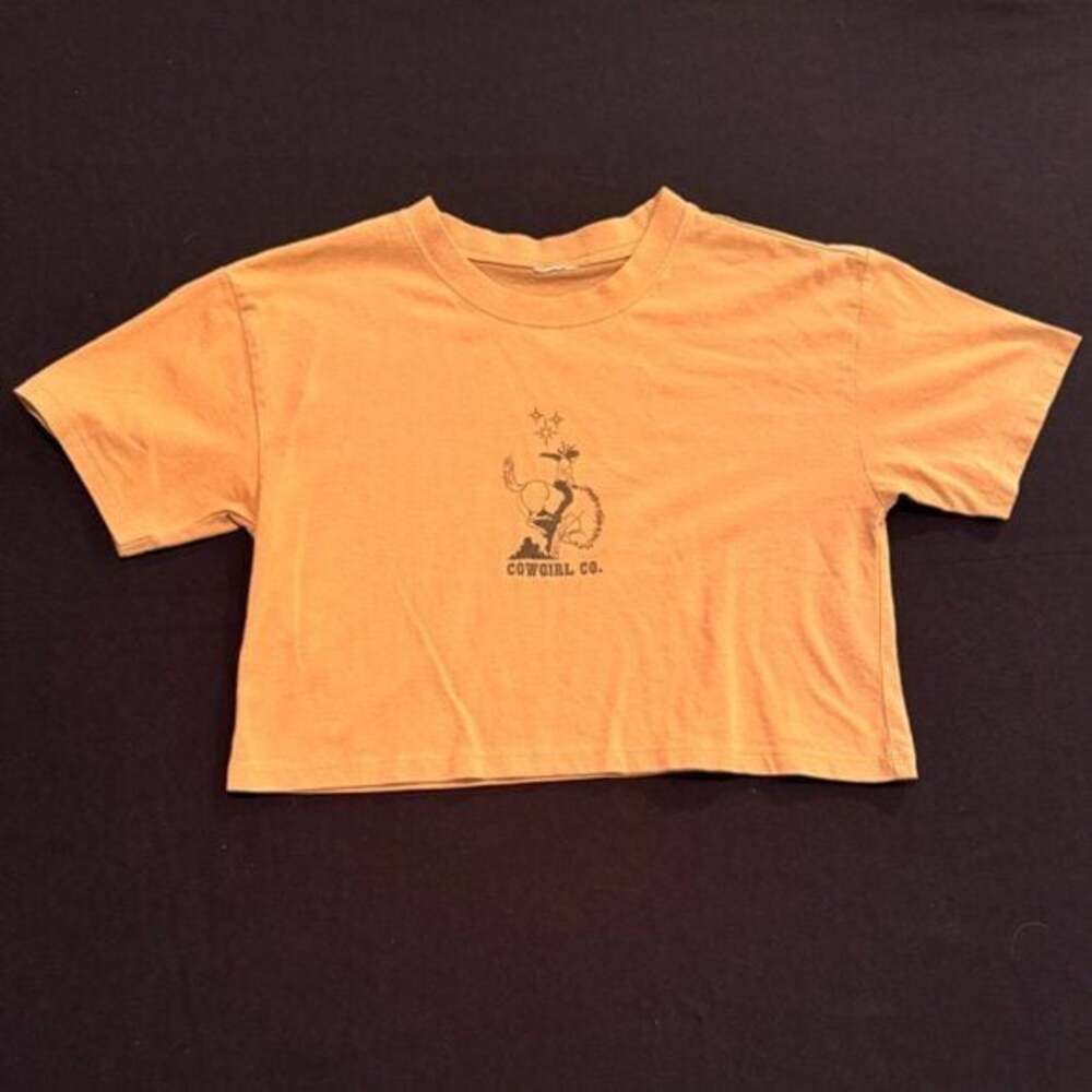 Cowgirl Co Tan Graphic Crop Top by Dravus Juniors Size Small